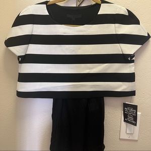 Maje oversized cropped striped top with black tank underlay, size 2. NWT
